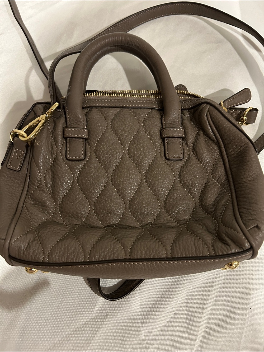 Vera Bradley Quilted Taupe Leather Satchel with Gold Hardware - Picture 3 of 6